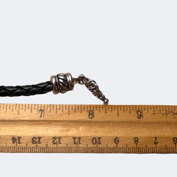 Vintage Black Braided Leather Bracelet with Silver-Tone Beads & Toggle Clasp - Picture 5 of 9